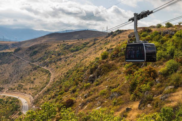 Tatev, Armenia Beautiful view on the mountains of the South Caucasus. Cable car in the background. Wings of Tatev, Armenia.