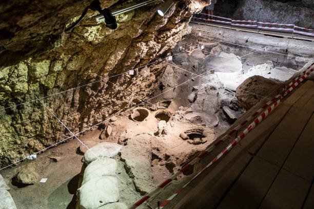 Areni, Armenia - August 3, 2024: wine and ritual area in Areni - 1 cave excavations complex, Armenia on summer day