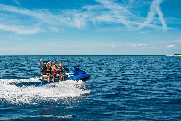 Family having fun riding on a jet