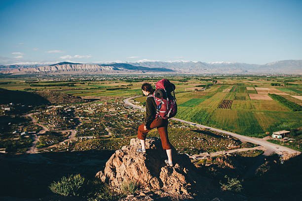 Young Caucasian girl hiking near the Ararat, Armenia