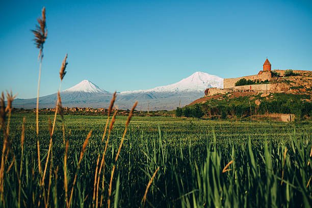 Monastery on the background of Ararat mountain, Armenia