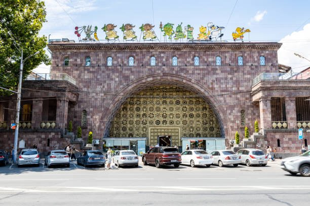 Yerevan, Armenia - July 28, 2024: edifice of Yerevan City supermarket on Mashtots Avenue in Yerevan city on sunny summer day