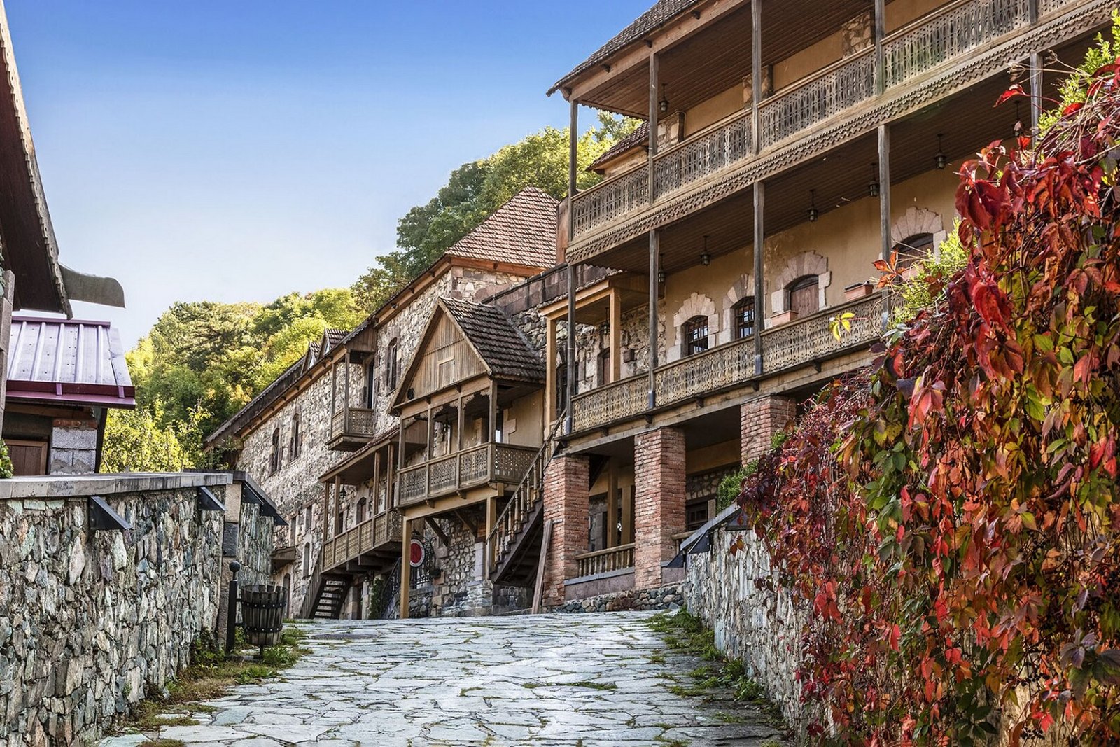 Old Dilijan Sharambeyan street with traditional wooden balconies