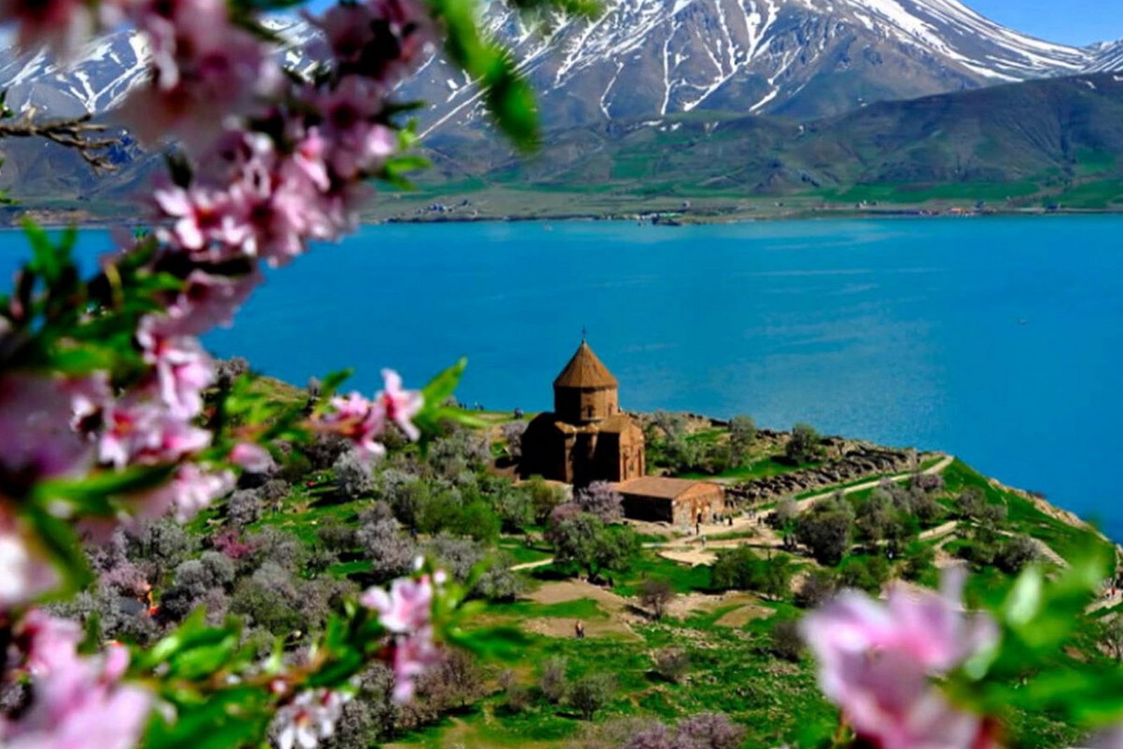 Panoramic landscape of Lake Sevan and Geghama mountains