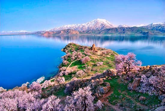 Sevanavank Monastery overlooking the blue waters of Lake Sevan Armenia