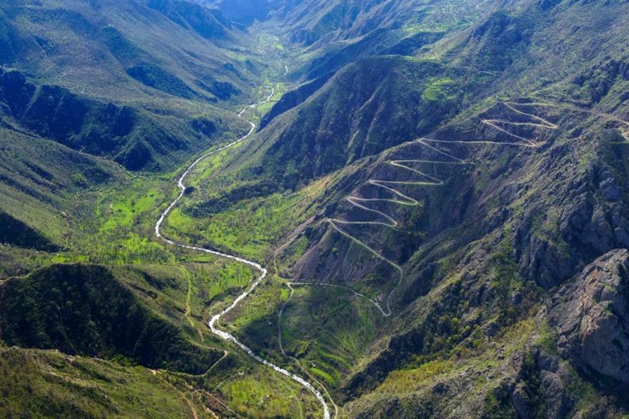 Panoramic views of Vorotan Gorge and Southern Armenia mountains